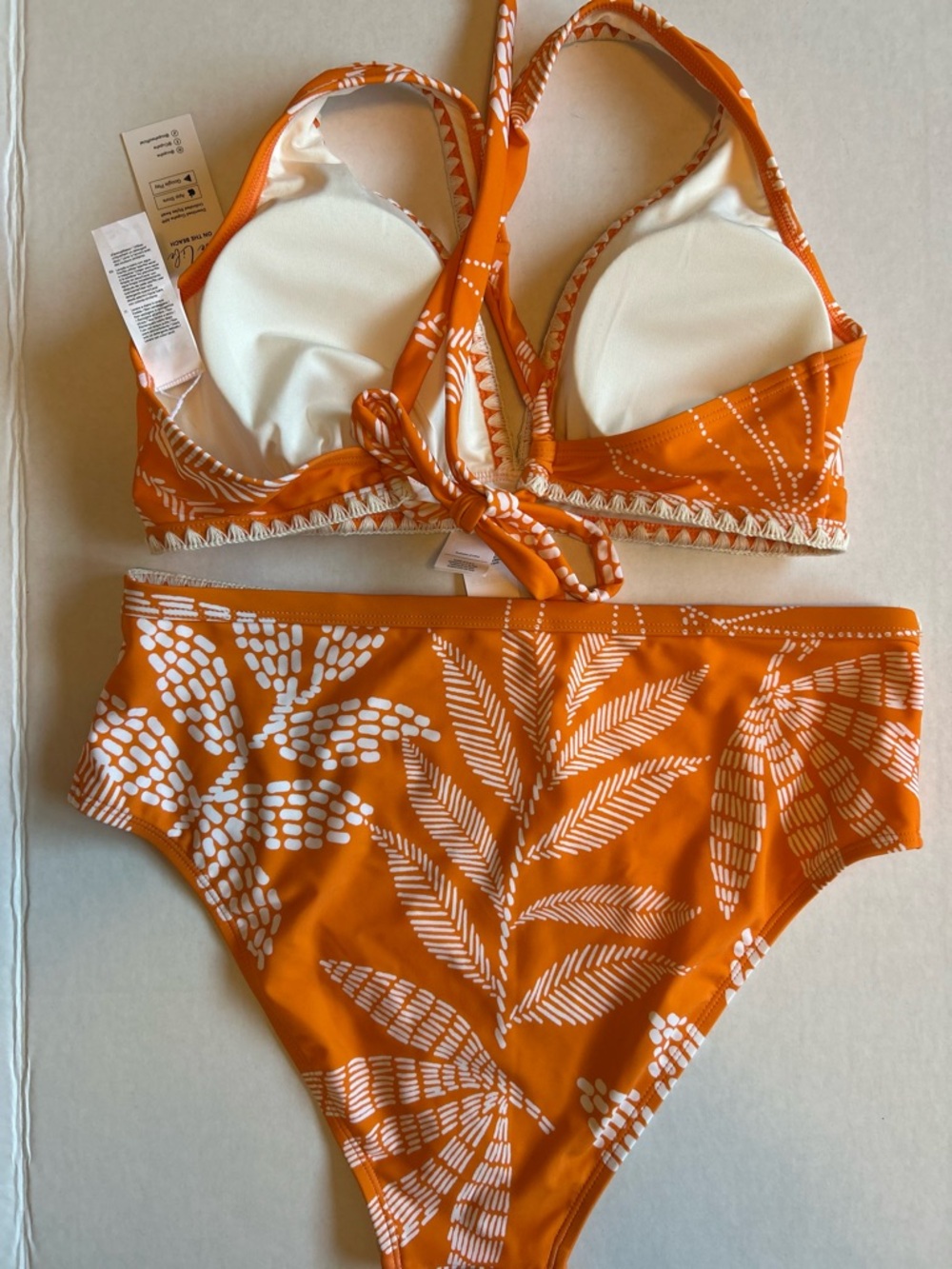 CUPSHE Women's Orange Printed High-Waist Bikini Set Size L - Picture 7 of 10